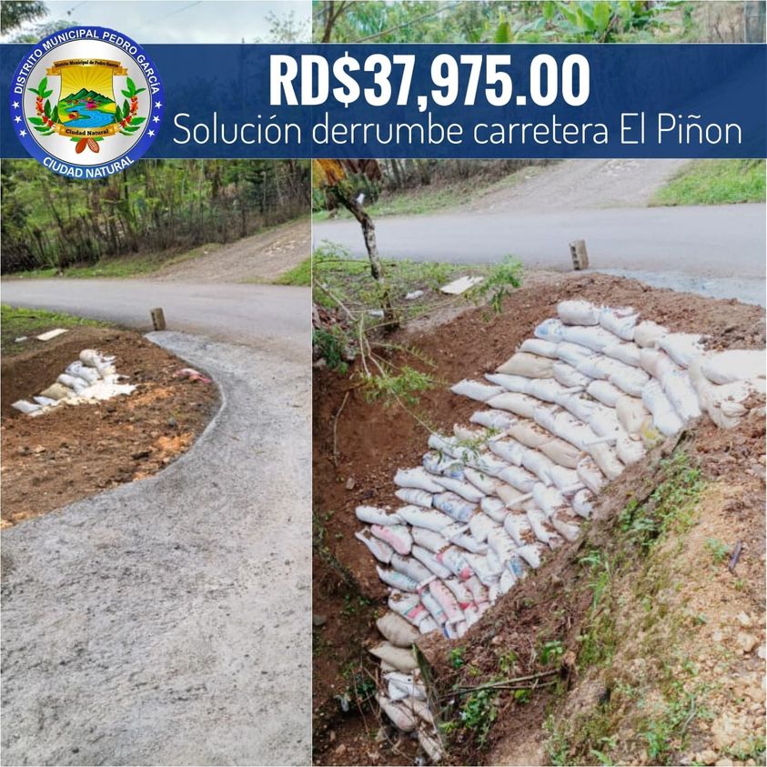 RD$37,975.00 pesos fueron invertidos en la solución de un derrumbe en la carretera del Piñón
