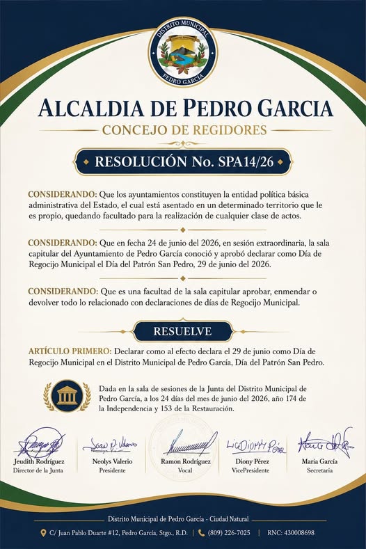 Consejo de Regidores declara el 29 de junio como Día de Regocijo Municipal