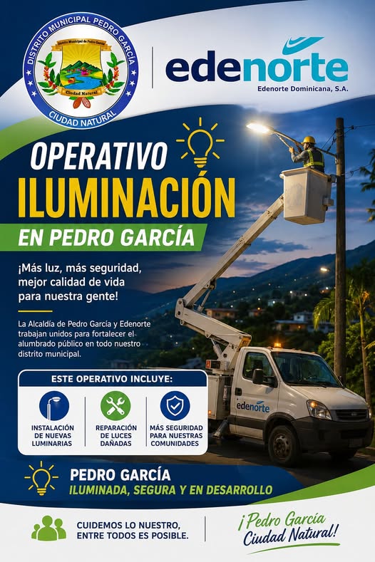Alcaldía de Pedro García inicia operativo de iluminación en sectores del distrito municipal